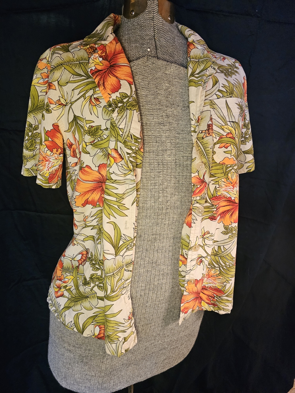 Erika Tropical Floral Shirt - Orange, Green & Cream